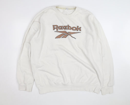 Reebok Men's White XL Pullover Sweatshirt Vintage Logo Crew Neck