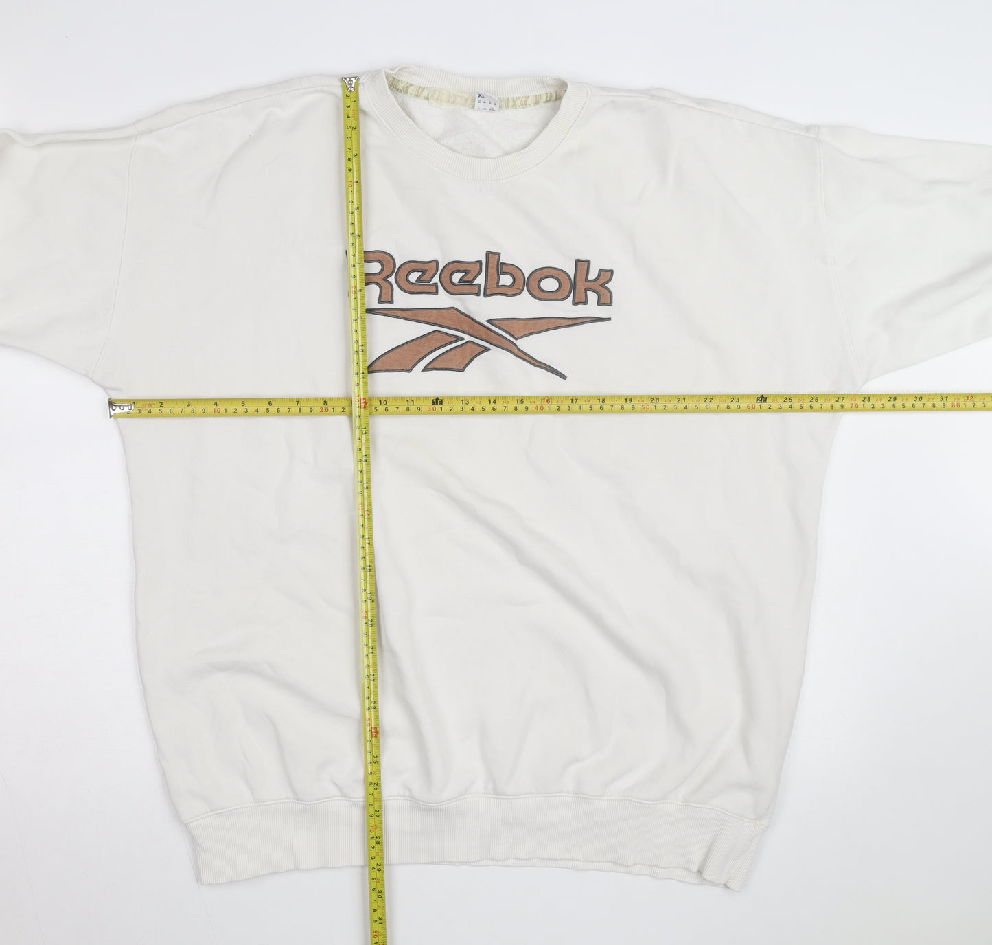 Reebok Men's White XL Pullover Sweatshirt Vintage Logo Crew Neck
