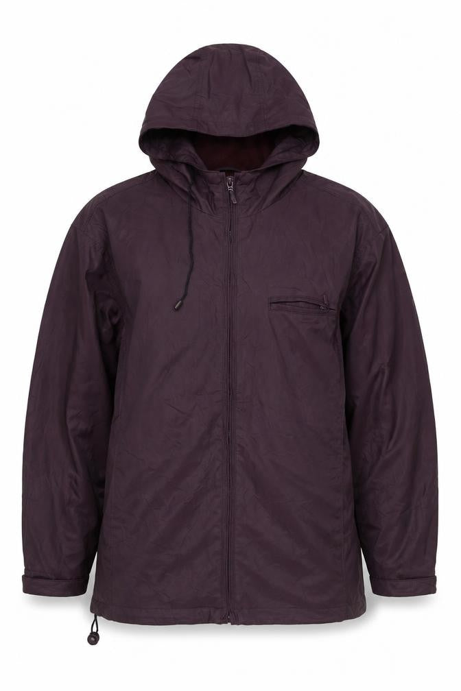 Front view of Basic Editions Men's Purple Hooded Nylon Windbreaker Jacket L