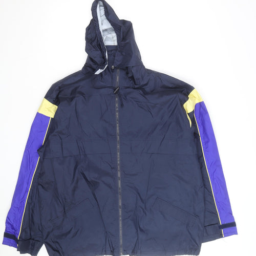 Folk Collection Men's Blue L Hooded Windbreaker Jacket