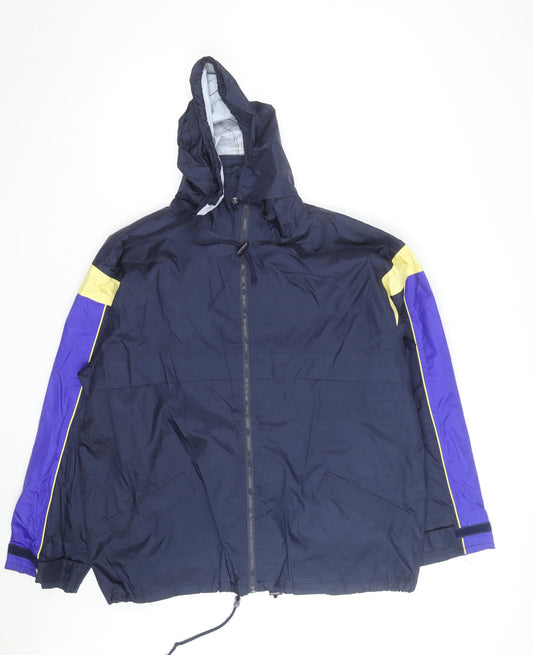 Folk Collection Men's Blue L Hooded Windbreaker Jacket