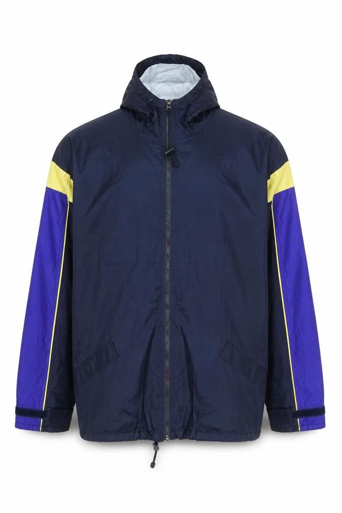Front view of Folk Collection Men's Blue L Hooded Windbreaker Jacket
