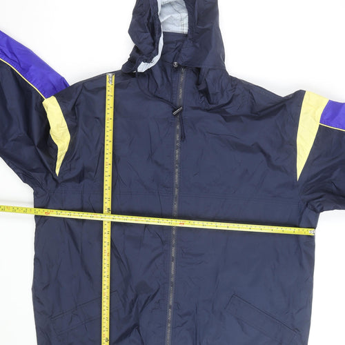 Folk Collection Men's Blue L Hooded Windbreaker Jacket