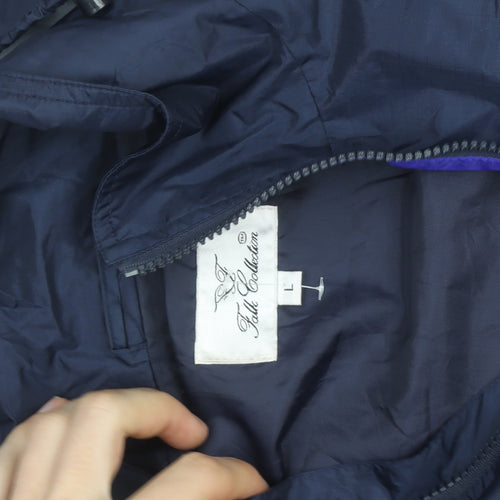 Folk Collection Men's Blue L Hooded Windbreaker Jacket