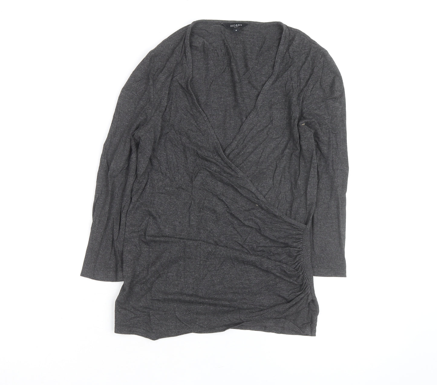 Hobbs Women’s Grey Wrap Jersey Blouse Long Sleeve Size S