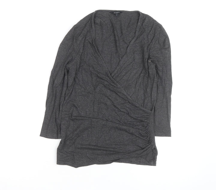 Hobbs Women’s Grey Wrap Jersey Blouse Long Sleeve Size S