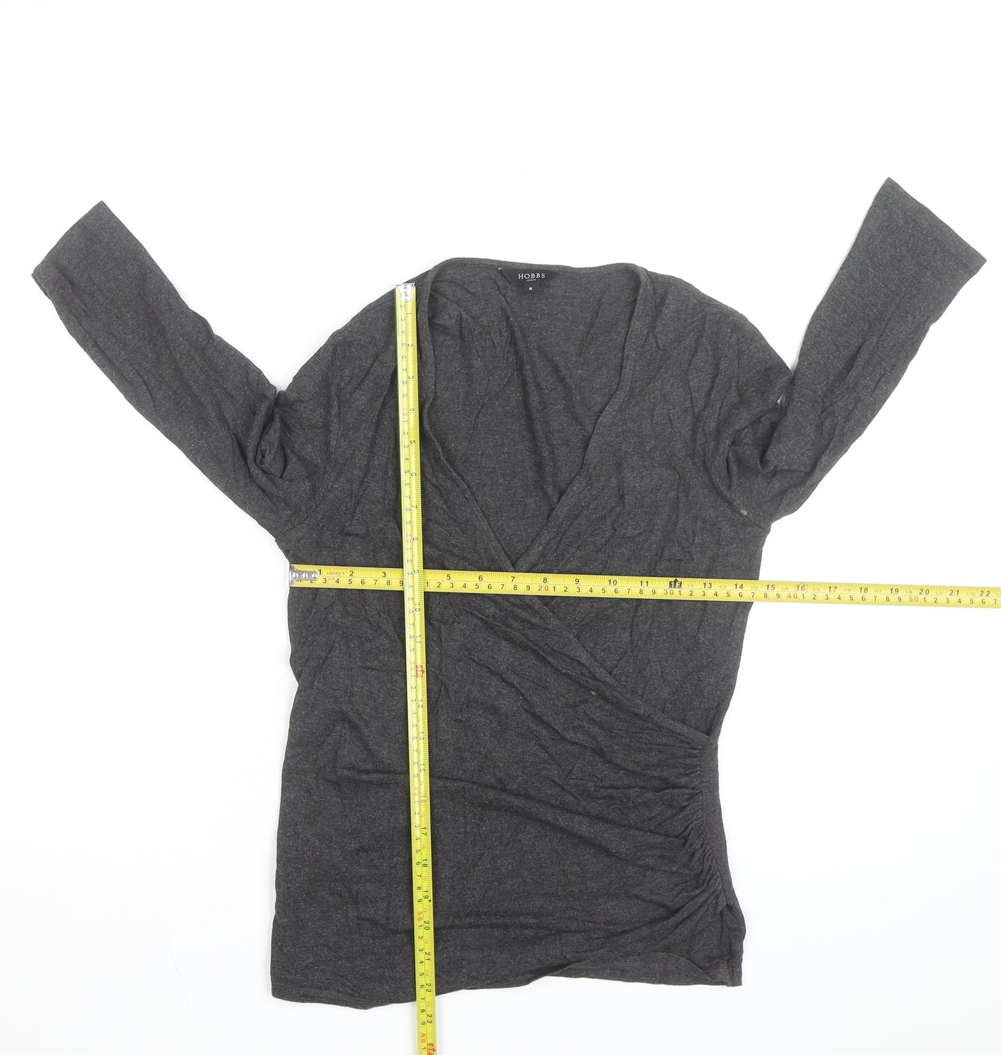 Hobbs Women’s Grey Wrap Jersey Blouse Long Sleeve Size S