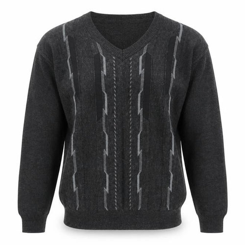 Pronto Uomo Men's Grey V-Neck Geometric Knit Wool Blend Jumper L