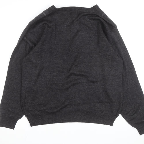 Pronto Uomo Men's Grey V-Neck Geometric Knit Wool Blend Jumper L