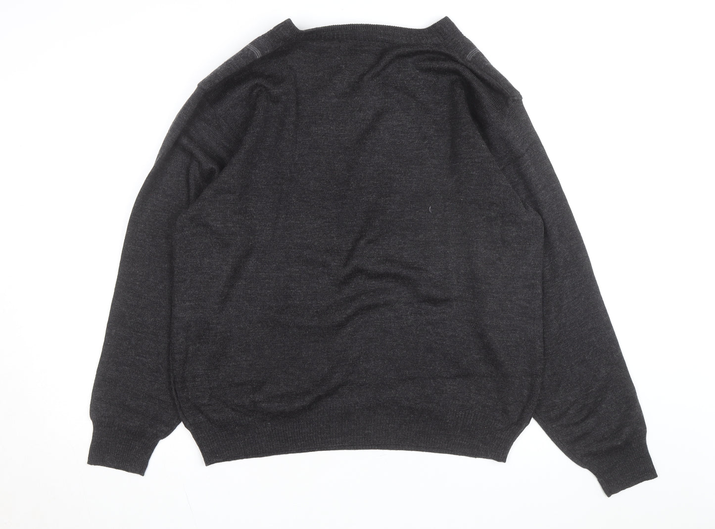 Pronto Uomo Men's Grey V-Neck Geometric Knit Wool Blend Jumper L