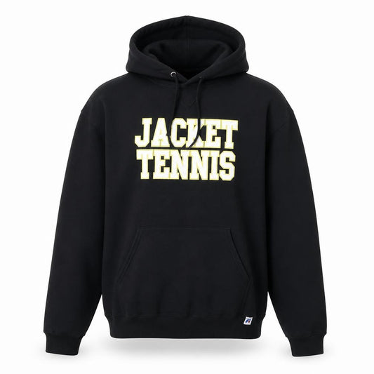 Front view of Russell Athletic Men's Black Pullover Hoodie M Graphic Sports Fleece
