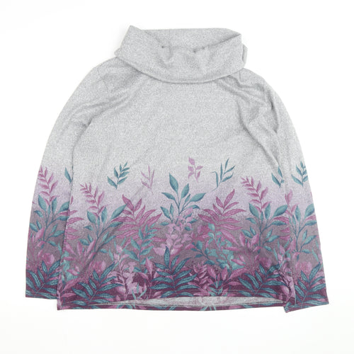Isle Womens Grey Floral Cowl Neck Long Sleeve Pullover Jumper Size 18