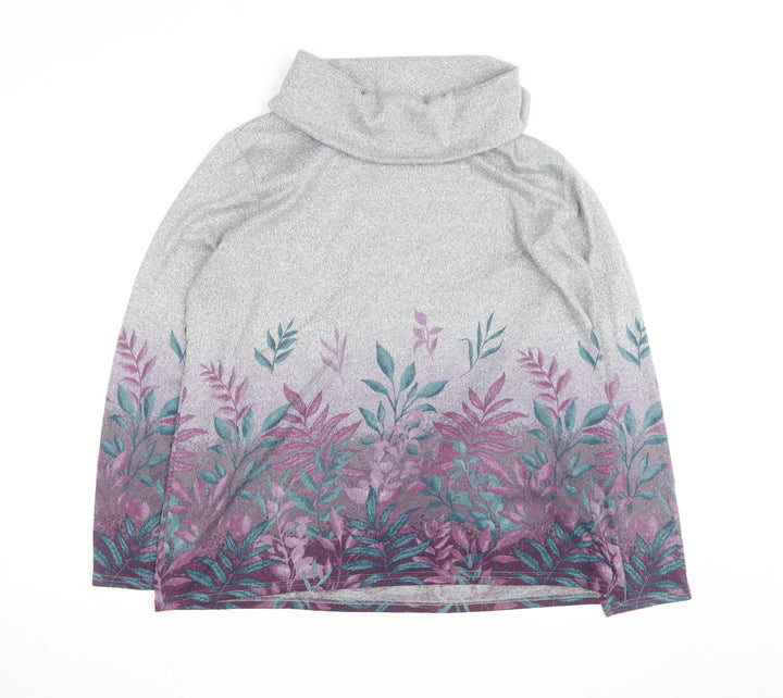Isle Womens Grey Floral Cowl Neck Long Sleeve Pullover Jumper Size 18