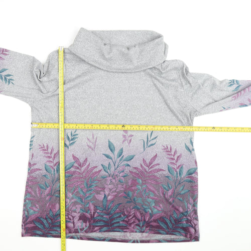 Isle Womens Grey Floral Cowl Neck Long Sleeve Pullover Jumper Size 18