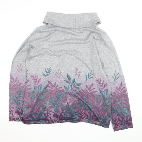 Isle Womens Grey Floral Cowl Neck Long Sleeve Pullover Jumper Size 18