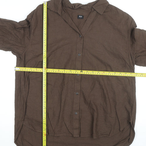 Uniqlo Men's Brown XL Button-Up Long Sleeve Cotton Blend Shirt