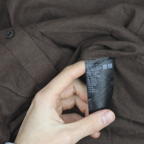 Uniqlo Men's Brown XL Button-Up Long Sleeve Cotton Blend Shirt