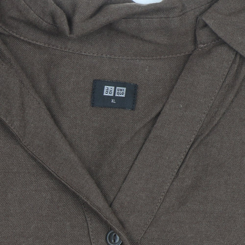 Uniqlo Men's Brown XL Button-Up Long Sleeve Cotton Blend Shirt