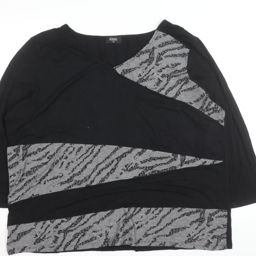 Klass Womens Black Animal Print Tunic Blouse 2XL Relaxed 3/4 Sleeve