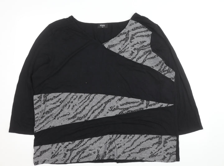 Klass Womens Black Animal Print Tunic Blouse 2XL Relaxed 3/4 Sleeve