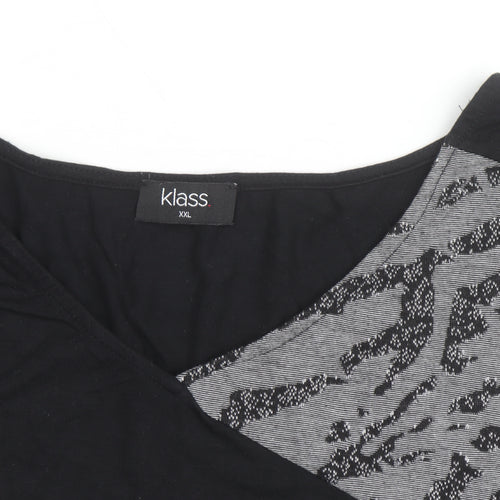 Klass Womens Black Animal Print Tunic Blouse 2XL Relaxed 3/4 Sleeve