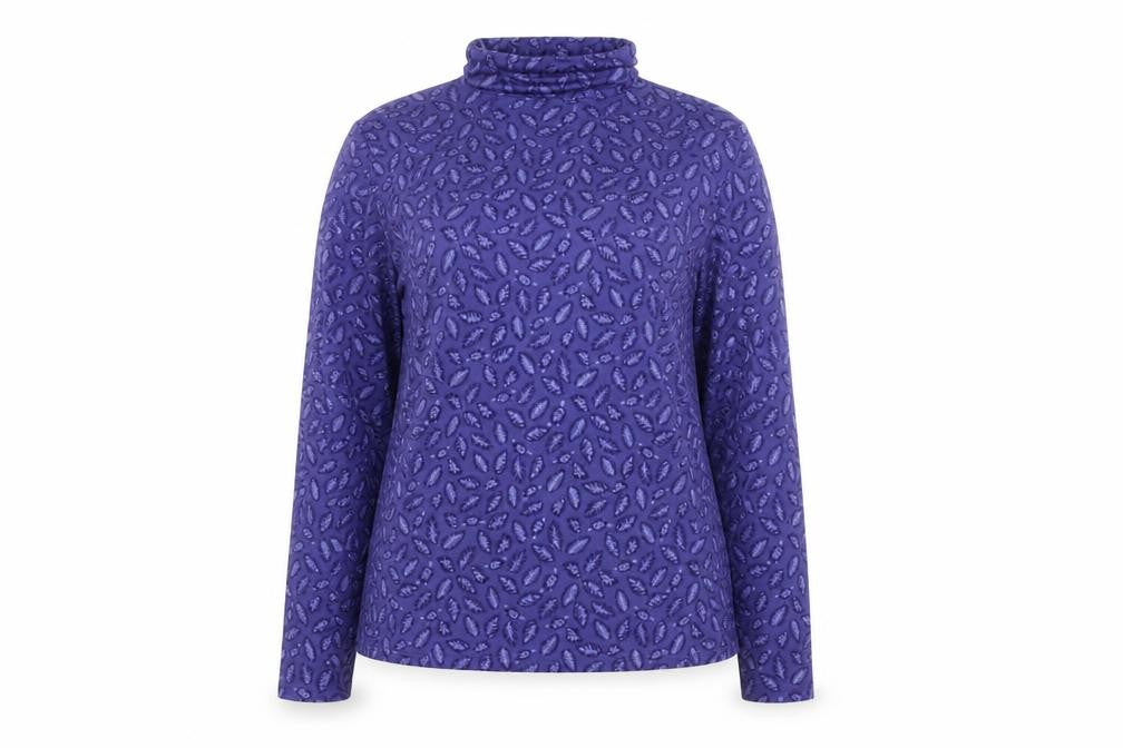 Front view of Country Rose Women's Purple Roll Neck Floral jumper M