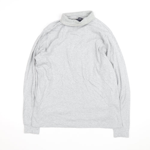 Lands' End Mens Grey Roll Neck Long Sleeve Cotton Sweatshirt M