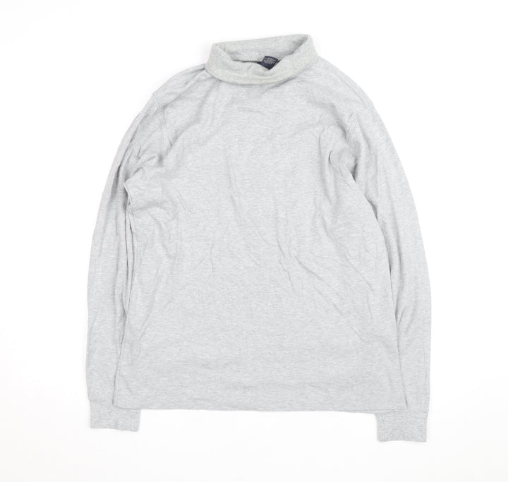 Lands' End Mens Grey Roll Neck Long Sleeve Cotton Sweatshirt M