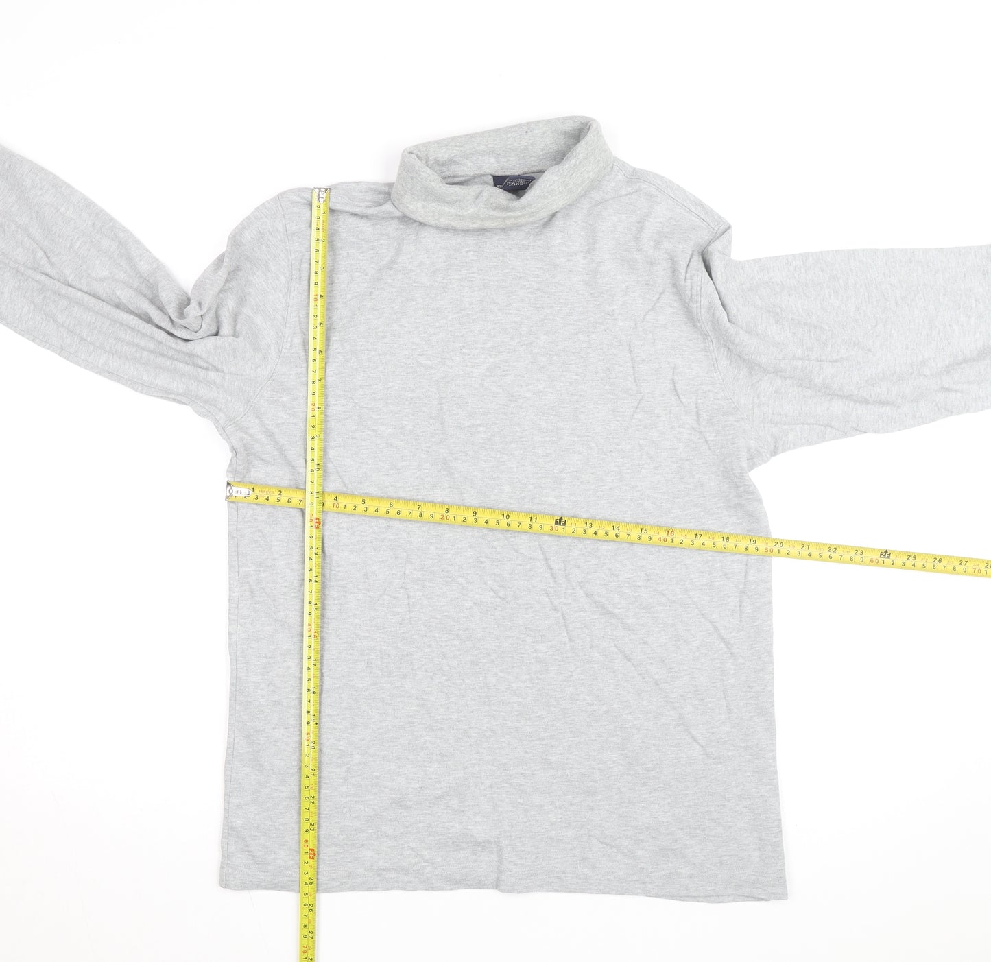 Lands' End Mens Grey Roll Neck Long Sleeve Cotton Sweatshirt M