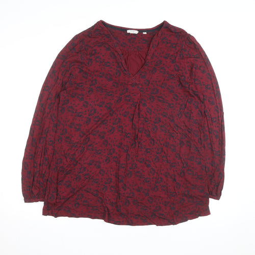 Fat Face Women's Red Floral Long Sleeve Cotton Tunic Blouse Size 14