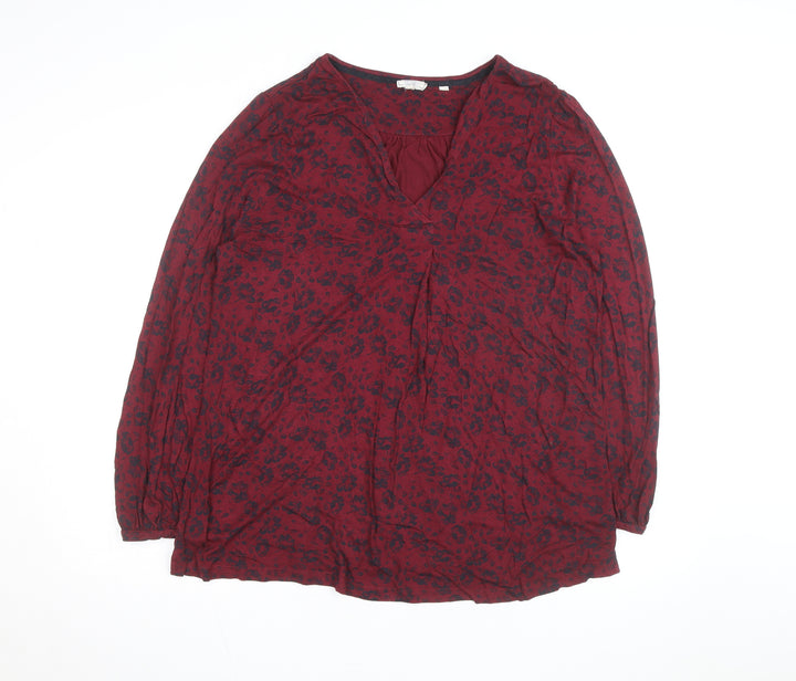 Fat Face Women's Red Floral Long Sleeve Cotton Tunic Blouse Size 14