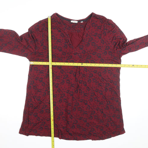 Fat Face Women's Red Floral Long Sleeve Cotton Tunic Blouse Size 14