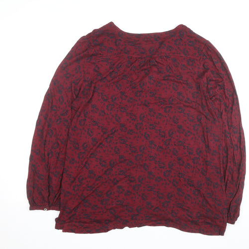 Fat Face Women's Red Floral Long Sleeve Cotton Tunic Blouse Size 14