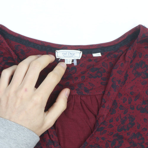 Fat Face Women's Red Floral Long Sleeve Cotton Tunic Blouse Size 14
