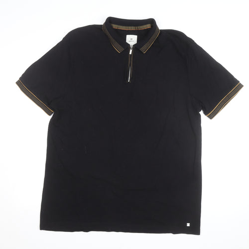 Next Men’s Black Zip Collar Short Sleeve Polo Shirt XL