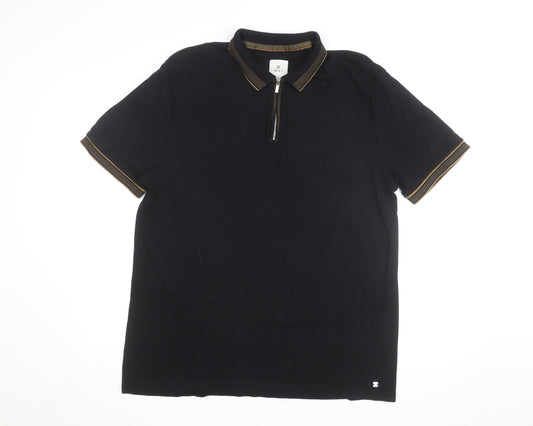 Next Men’s Black Zip Collar Short Sleeve Polo Shirt XL