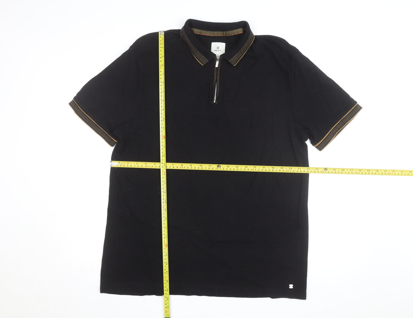 Next Men’s Black Zip Collar Short Sleeve Polo Shirt XL