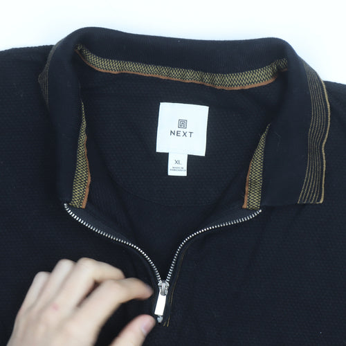 Next Men’s Black Zip Collar Short Sleeve Polo Shirt XL