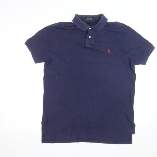 Ralph Lauren Men's Blue Custom Fit Polo Shirt L Short Sleeve Cotton