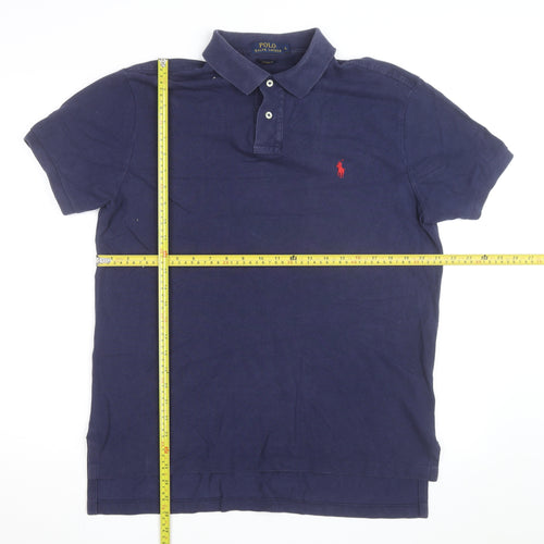Ralph Lauren Men's Blue Custom Fit Polo Shirt L Short Sleeve Cotton