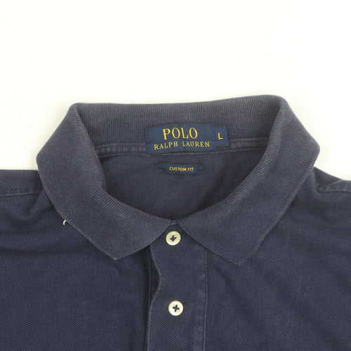 Ralph Lauren Men's Blue Custom Fit Polo Shirt L Short Sleeve Cotton