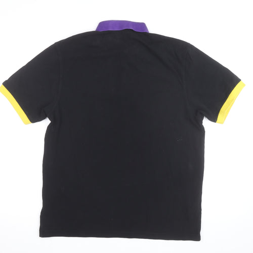 Fred Perry Men's Black Polo Shirt L - Contrast Purple Collar & Yellow Cuffs