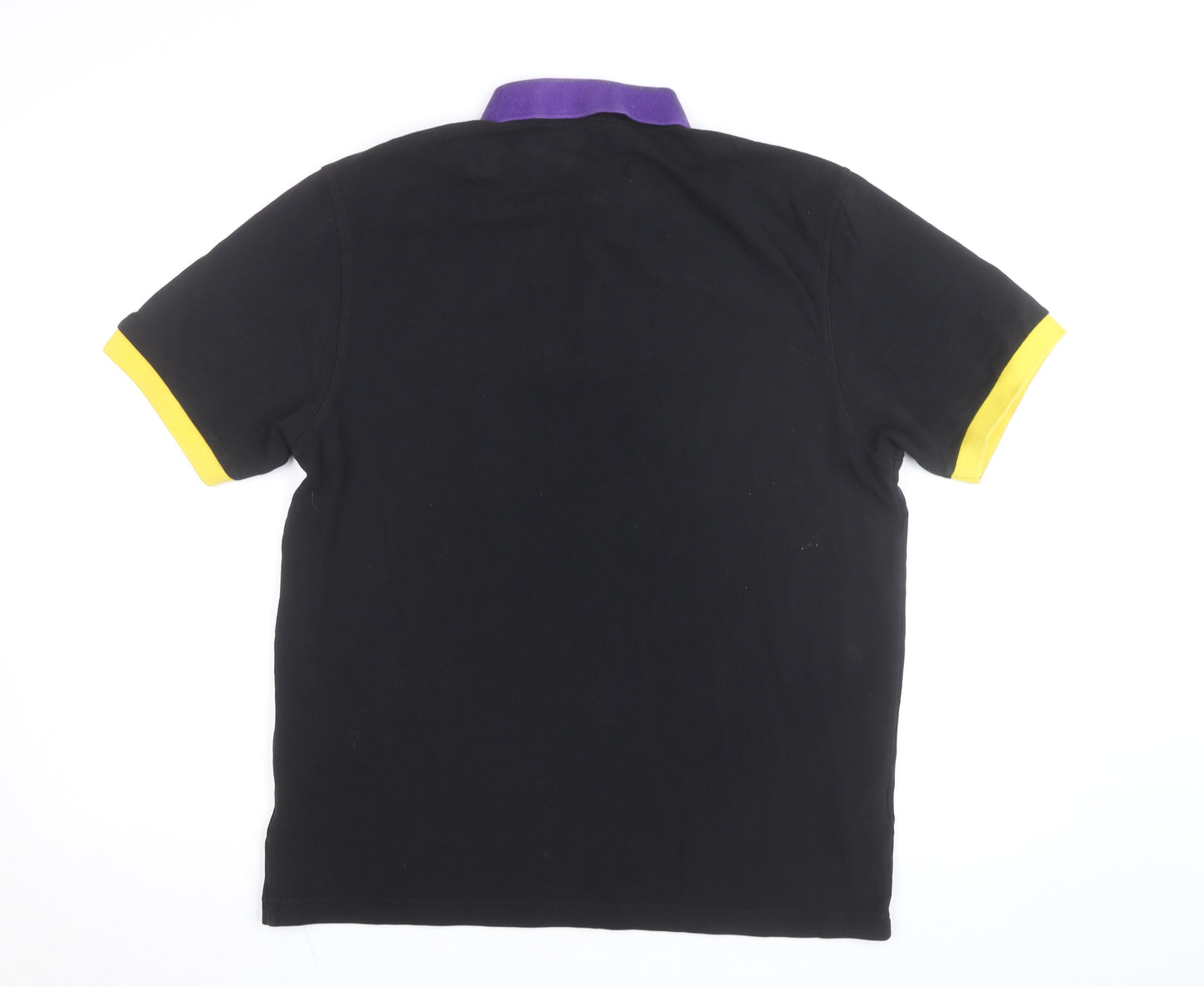 Fred Perry Men's Black Polo Shirt L - Contrast Purple Collar & Yellow Cuffs