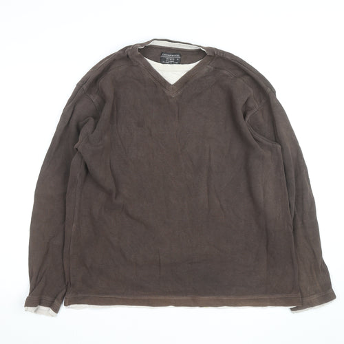 Cedarwood State Men's Brown V-Neck Cotton Pullover Jumper XL