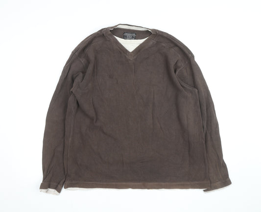 Cedarwood State Men's Brown V-Neck Cotton Pullover Jumper XL
