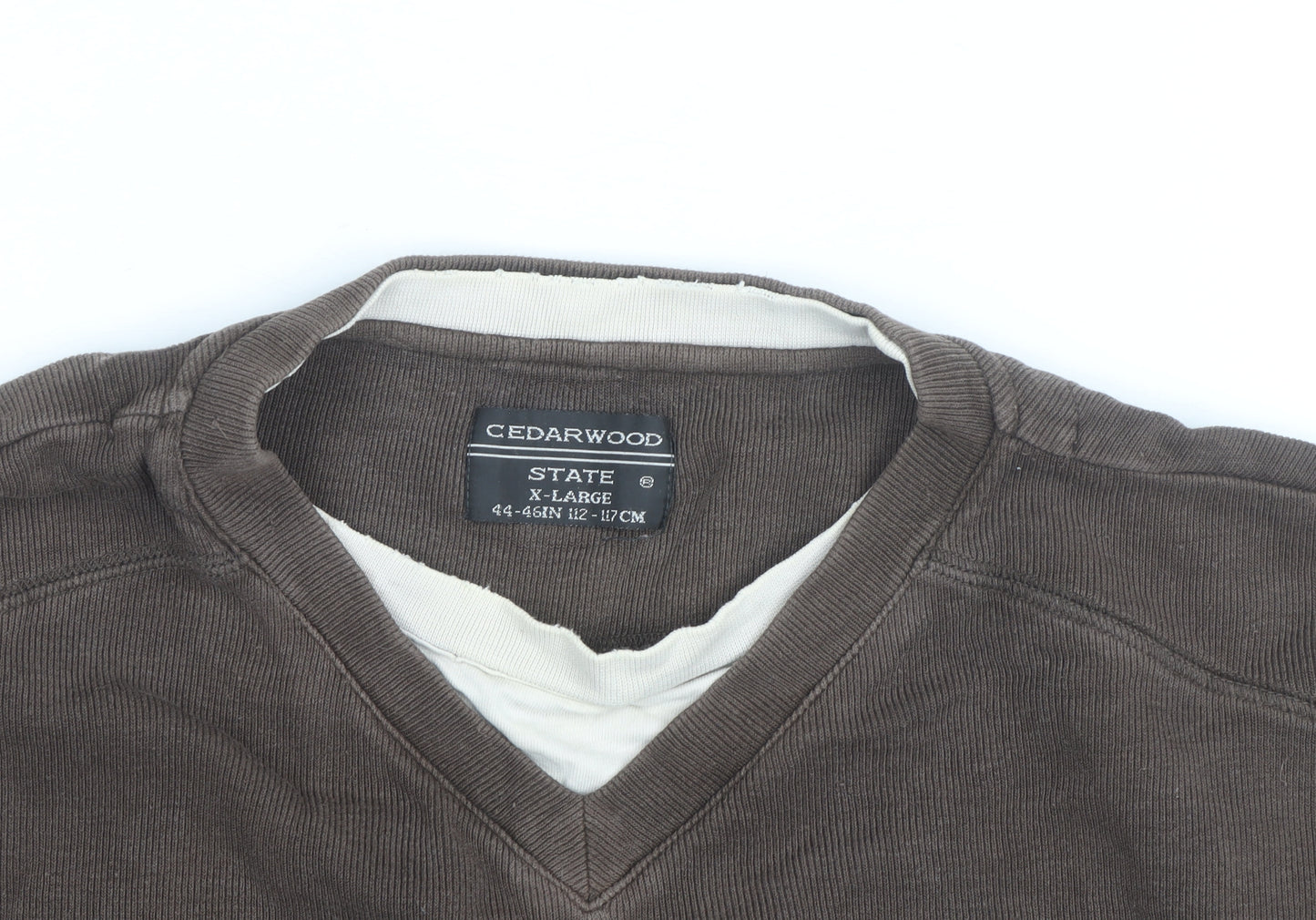 Cedarwood State Men's Brown V-Neck Cotton Pullover Jumper XL