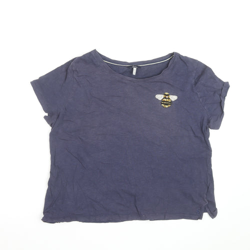 Joules Women’s Blue Bee Embroidered Cotton T-Shirt UK 14