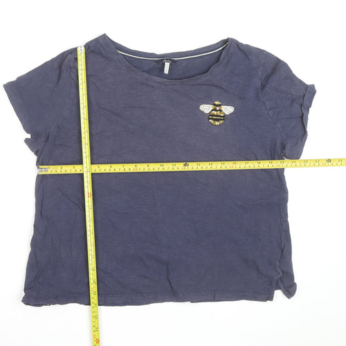 Joules Women’s Blue Bee Embroidered Cotton T-Shirt UK 14