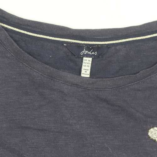 Joules Women’s Blue Bee Embroidered Cotton T-Shirt UK 14