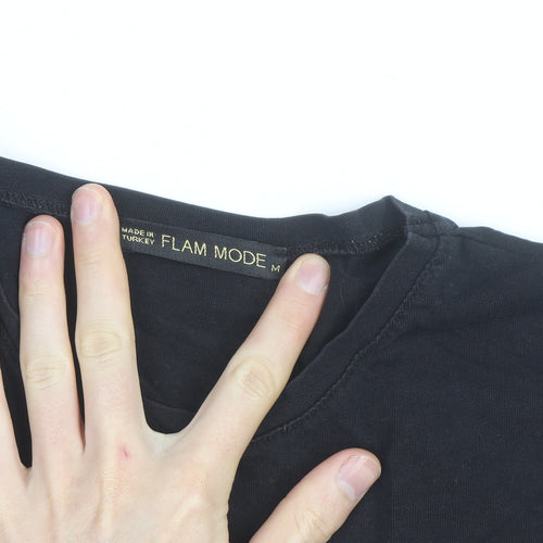 Flam Mode Men's Black Sequin Rock Graphic Cotton T-Shirt Size M